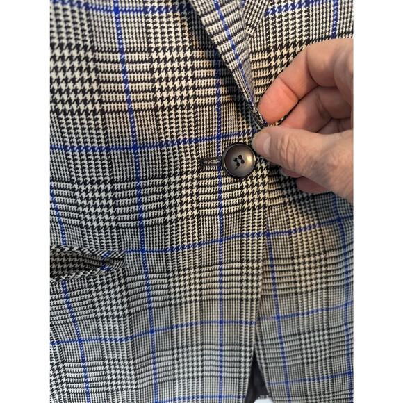 Pendleton Blazer Wool Black White Houndstooth Blue Windowpane Vintage 80's - Picture 8 of 11